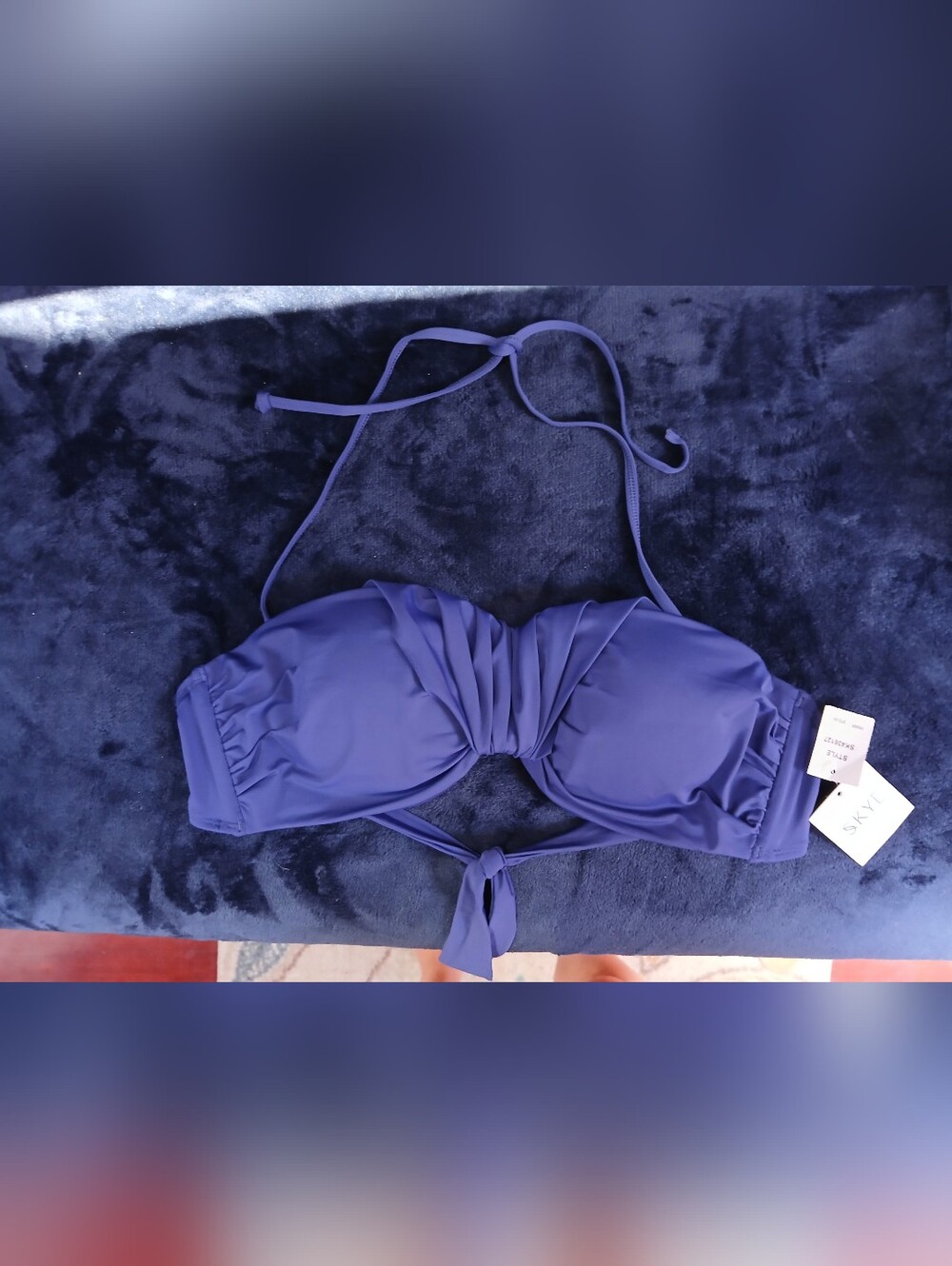 Blue  Bandeau Bikini Top - Tie Halter
